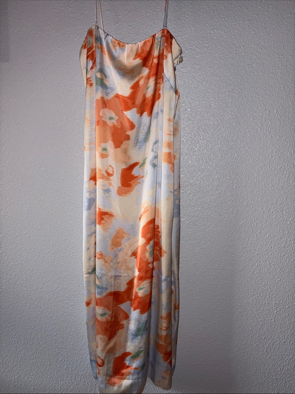 Floral Satin Slip Skirt in Orange and Cream